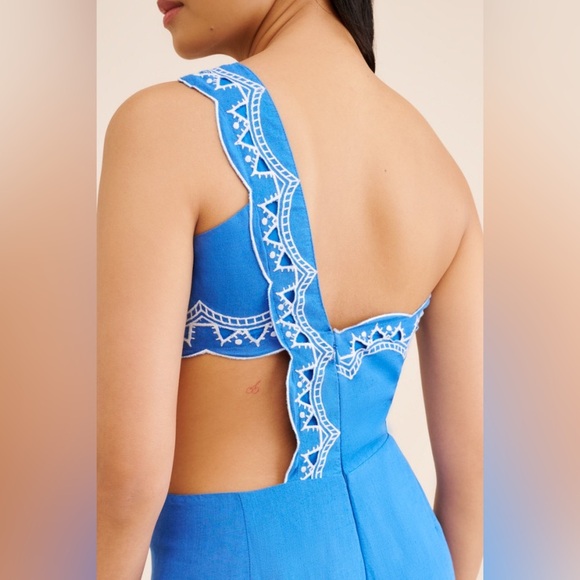 Farm Rio x Anthropologie One-Shoulder Embroidered Linen Jumpsuit - Picture 3 of 10